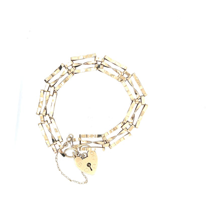 9ct Gold Multi-Strand Rectangular Link Bracelet with Heart Padlock
