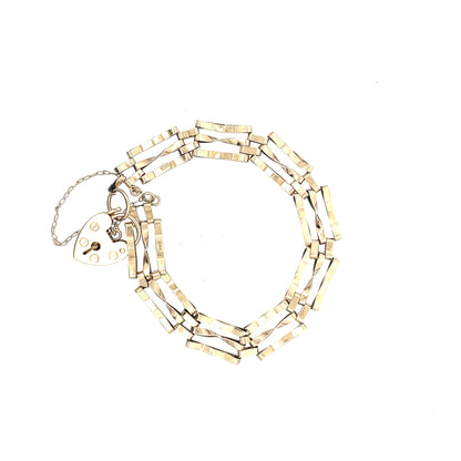 9ct Gold Multi-Strand Rectangular Link Bracelet with Heart Padlock