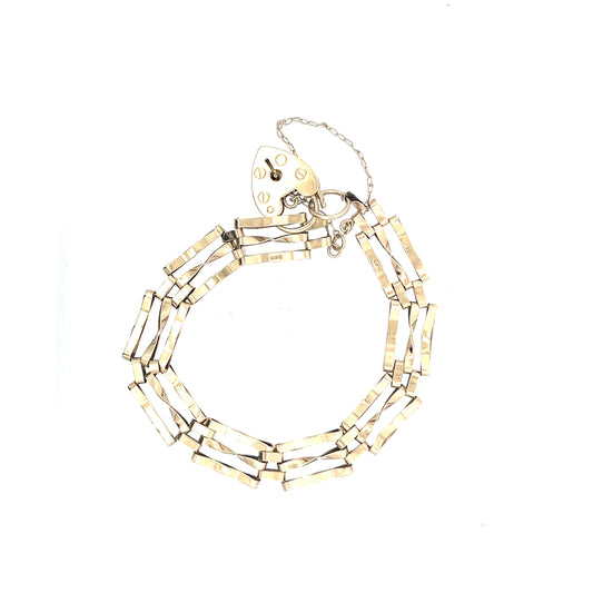 9ct Gold Multi-Strand Rectangular Link Bracelet with Heart Padlock