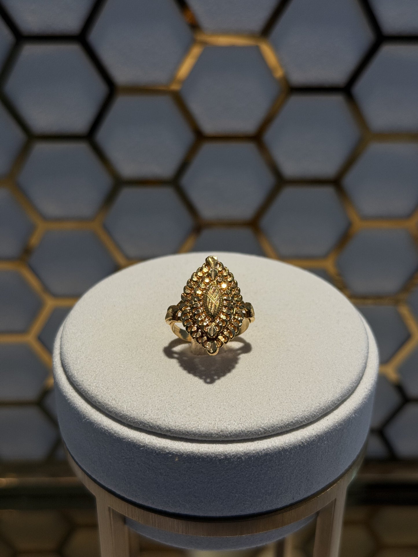 22ct Gold Ornate Cluster Ring with Clear Stones
