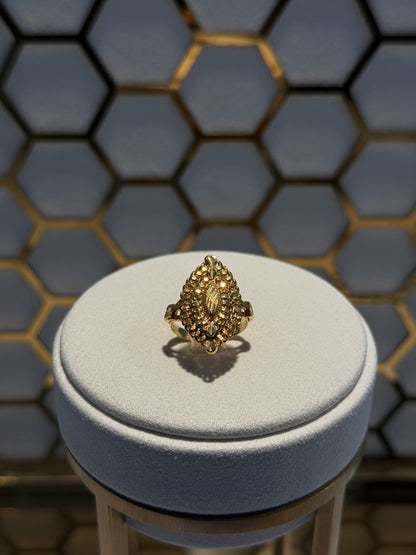 22ct Gold Ornate Cluster Ring with Clear Stones