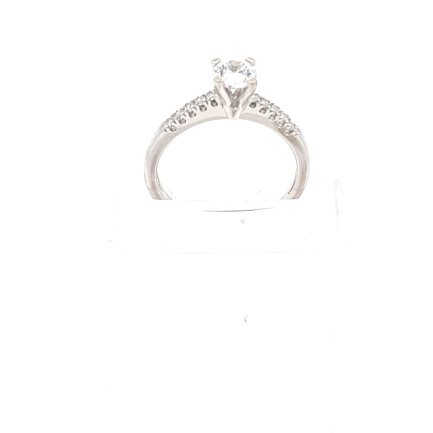 9ct Gold Round Clear Stone Solitaire Ring with Shoulder Stones