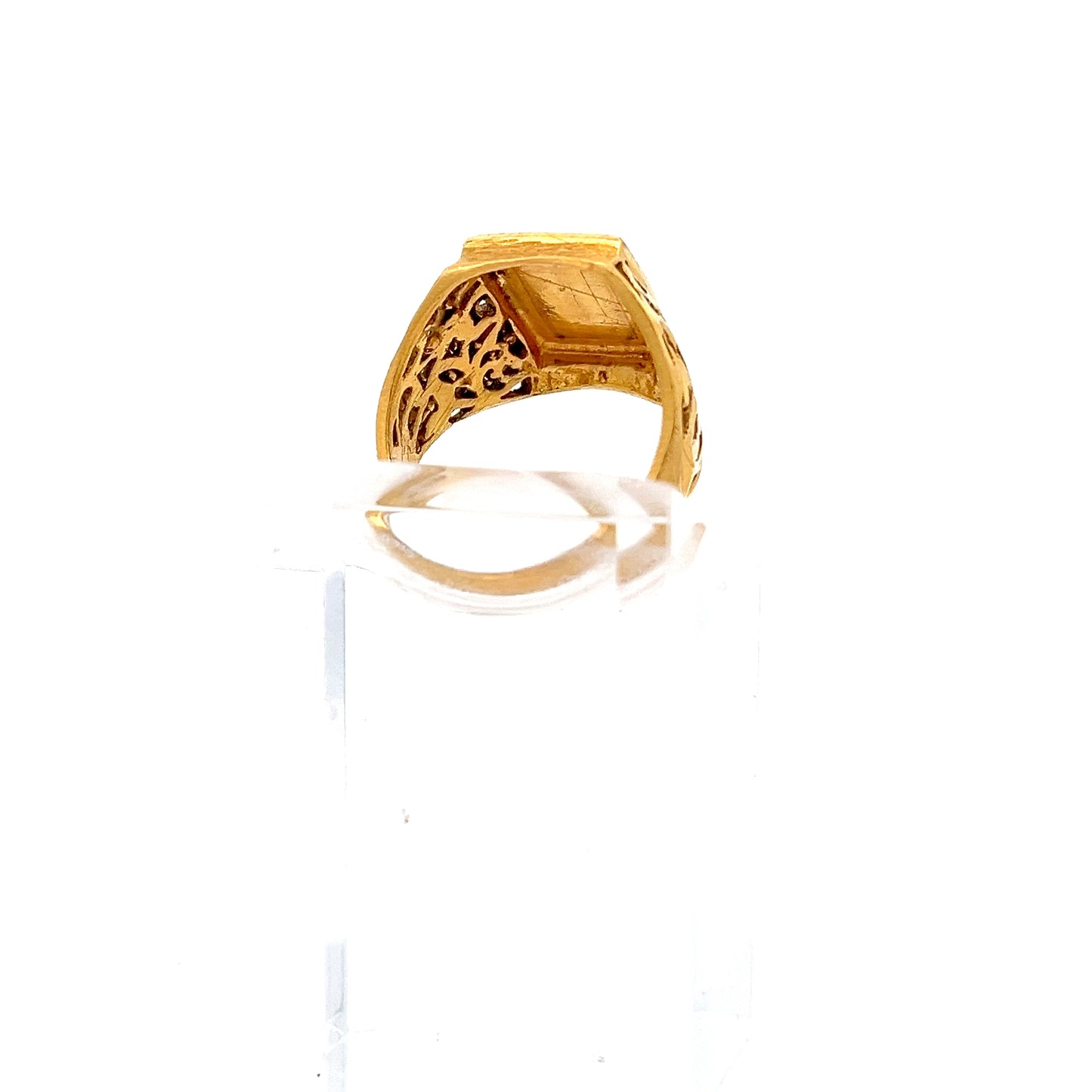 22ct Gold Rectangular Signet Ring with Engraved Floral Design