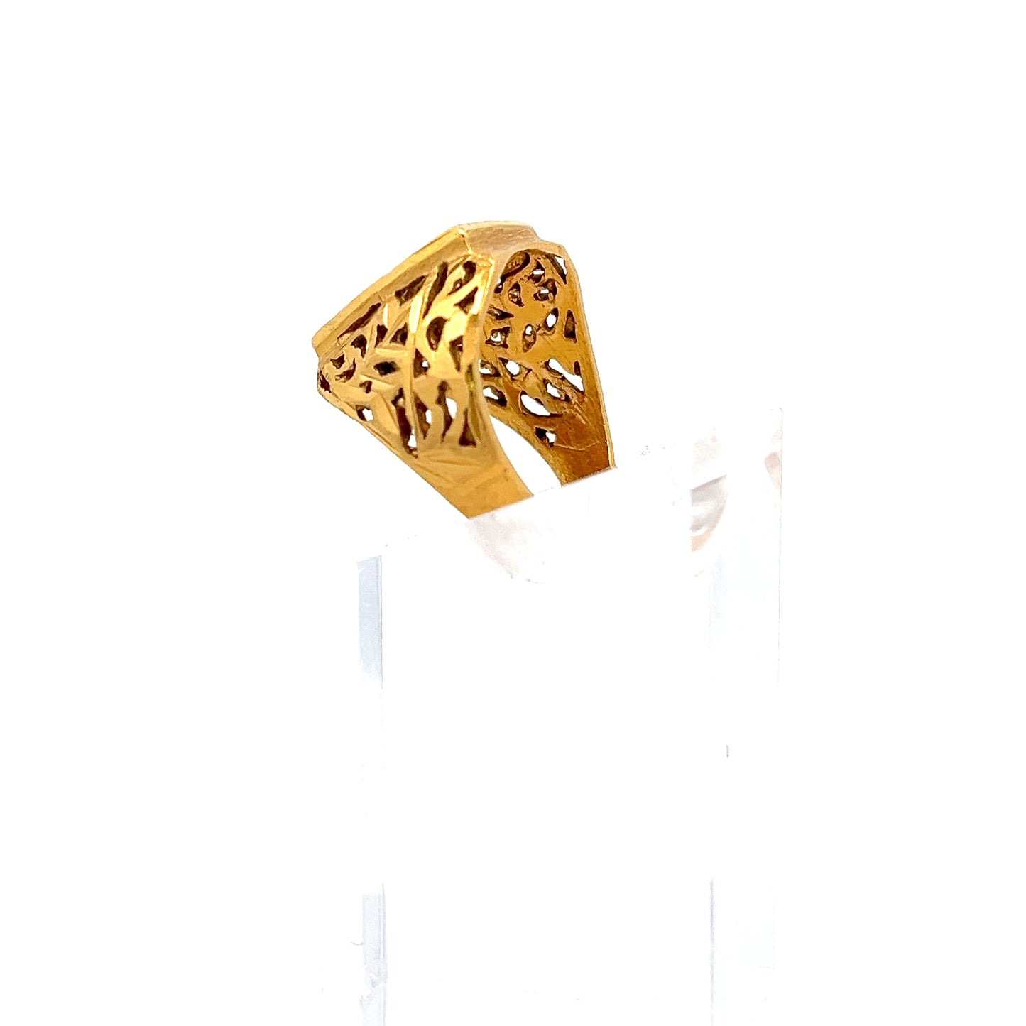 22ct Gold Rectangular Signet Ring with Engraved Floral Design
