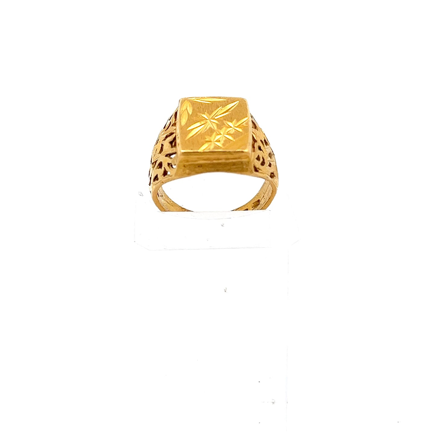 22ct Gold Rectangular Signet Ring with Engraved Floral Design
