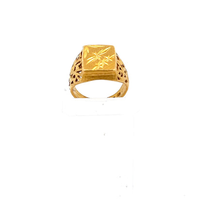 22ct Gold Rectangular Signet Ring with Engraved Floral Design