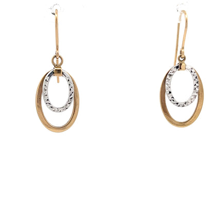9ct Gold Two-Tone Oval Drop Earrings