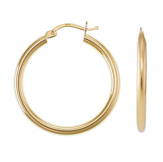 14ct Gold 33mm Plain Hoop Earrings - FJewellery