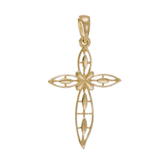 14ct Solid Gold Abstract Cross Design Pendant - 31mm PD60097-14Y
