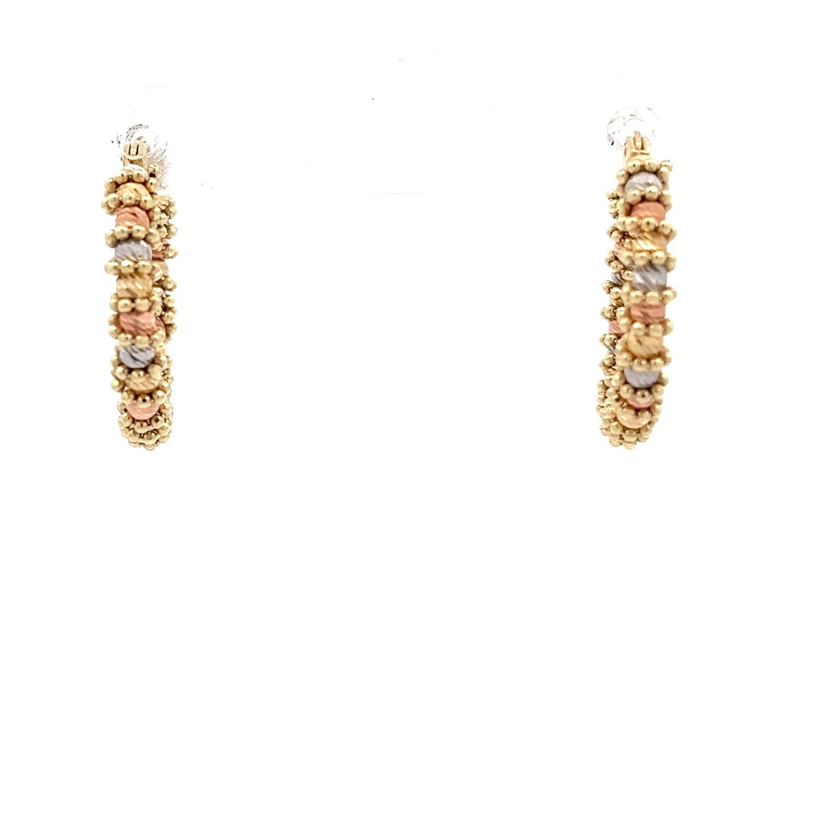 14ct Gold Multicoloured Textured Hoop Earrings - FJewellery