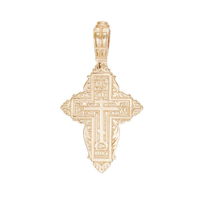 14ct Solid Gold Russian Orthodox Patterned Cross Pendant - 35mm PD60024-14Y