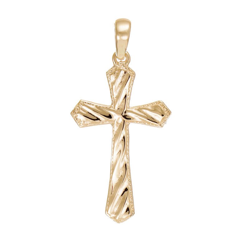 14ct Yellow Gold Twisted Patterned Cross Pendant - 39mm
