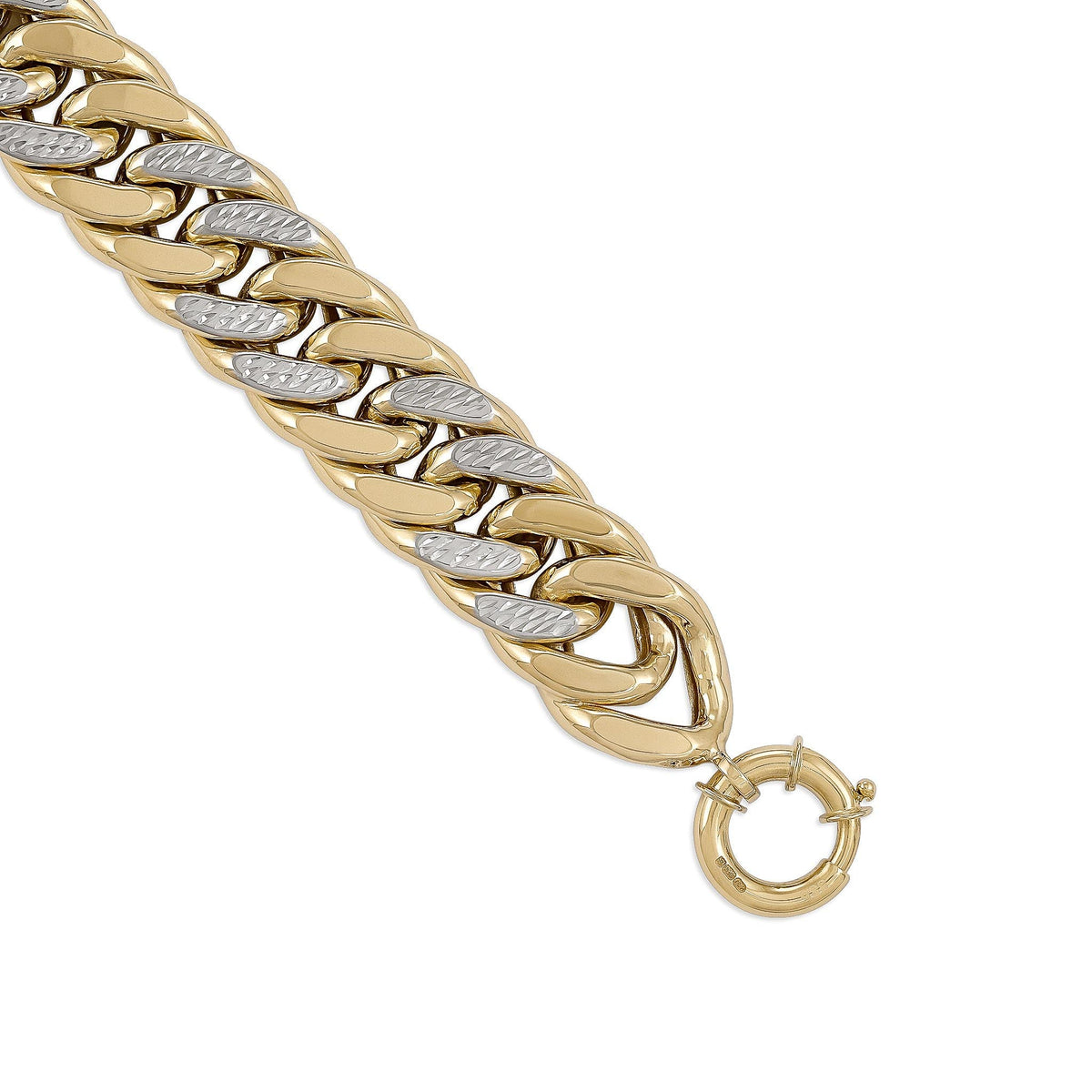 14ct Gold Two Tone Curb Chain Bracelet - FJewellery