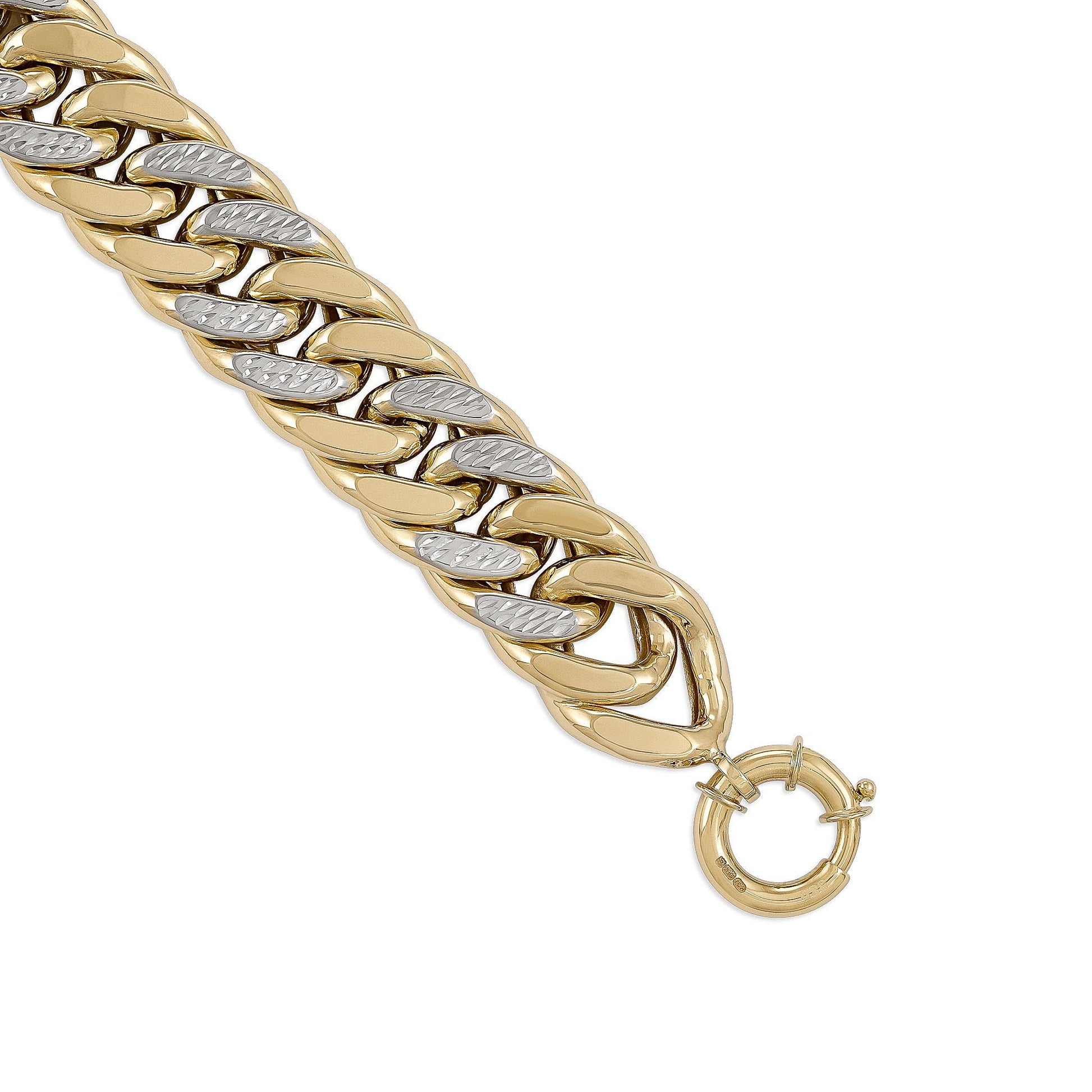 14ct Gold Two Tone Curb Chain Bracelet - FJewellery