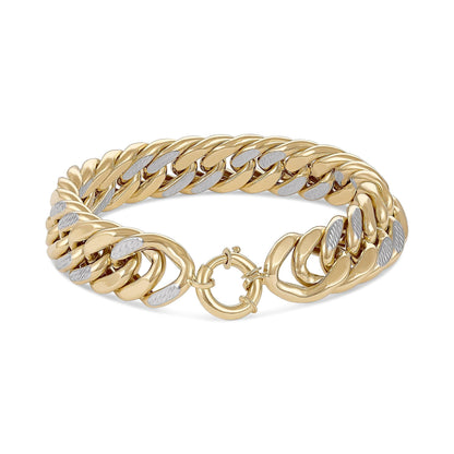14ct Gold Two Tone Curb Chain Bracelet - FJewellery