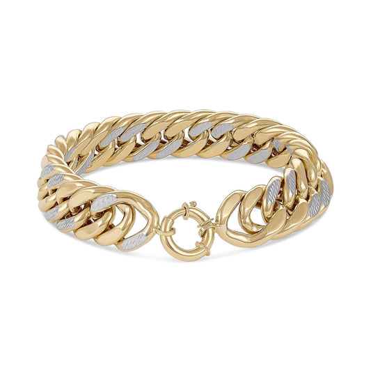 14ct Gold Two Tone Curb Chain Bracelet - FJewellery