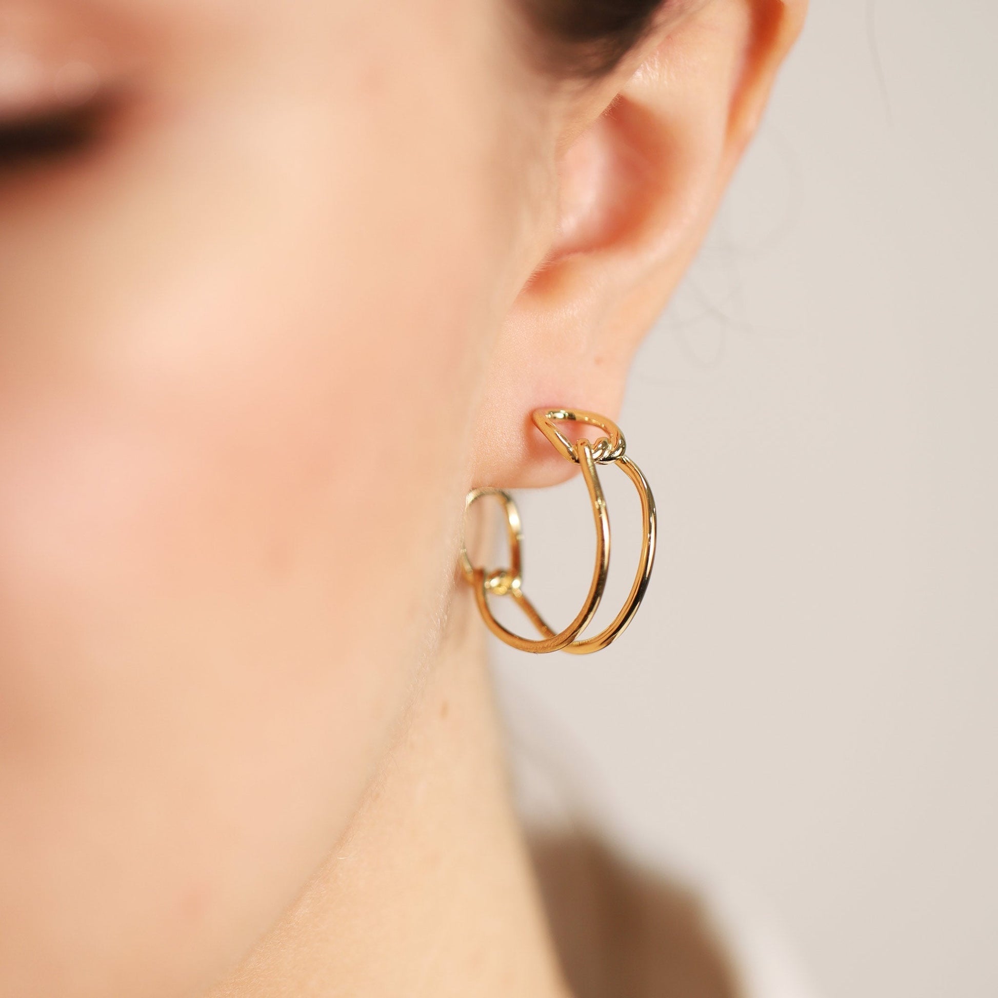 14ct Solid 1 Micron Gold Plated Sterling Silver Art - deco Hoop Earrings PER1004 - FJewellery