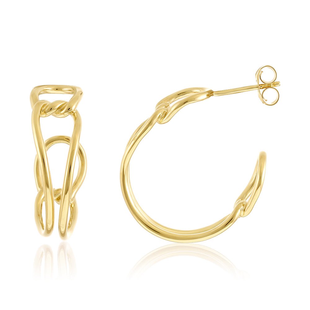 14ct Solid 1 Micron Gold Plated Sterling Silver Art - deco Hoop Earrings PER1004 - FJewellery