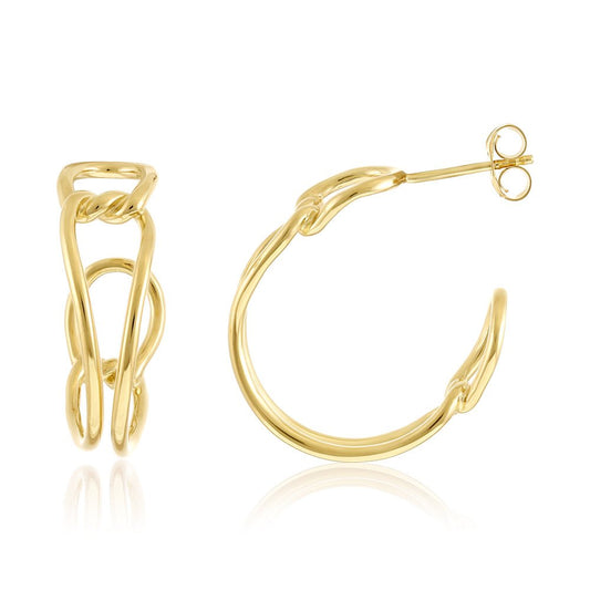 14ct Solid 1 Micron Gold Plated Sterling Silver Art - deco Hoop Earrings PER1004 - FJewellery