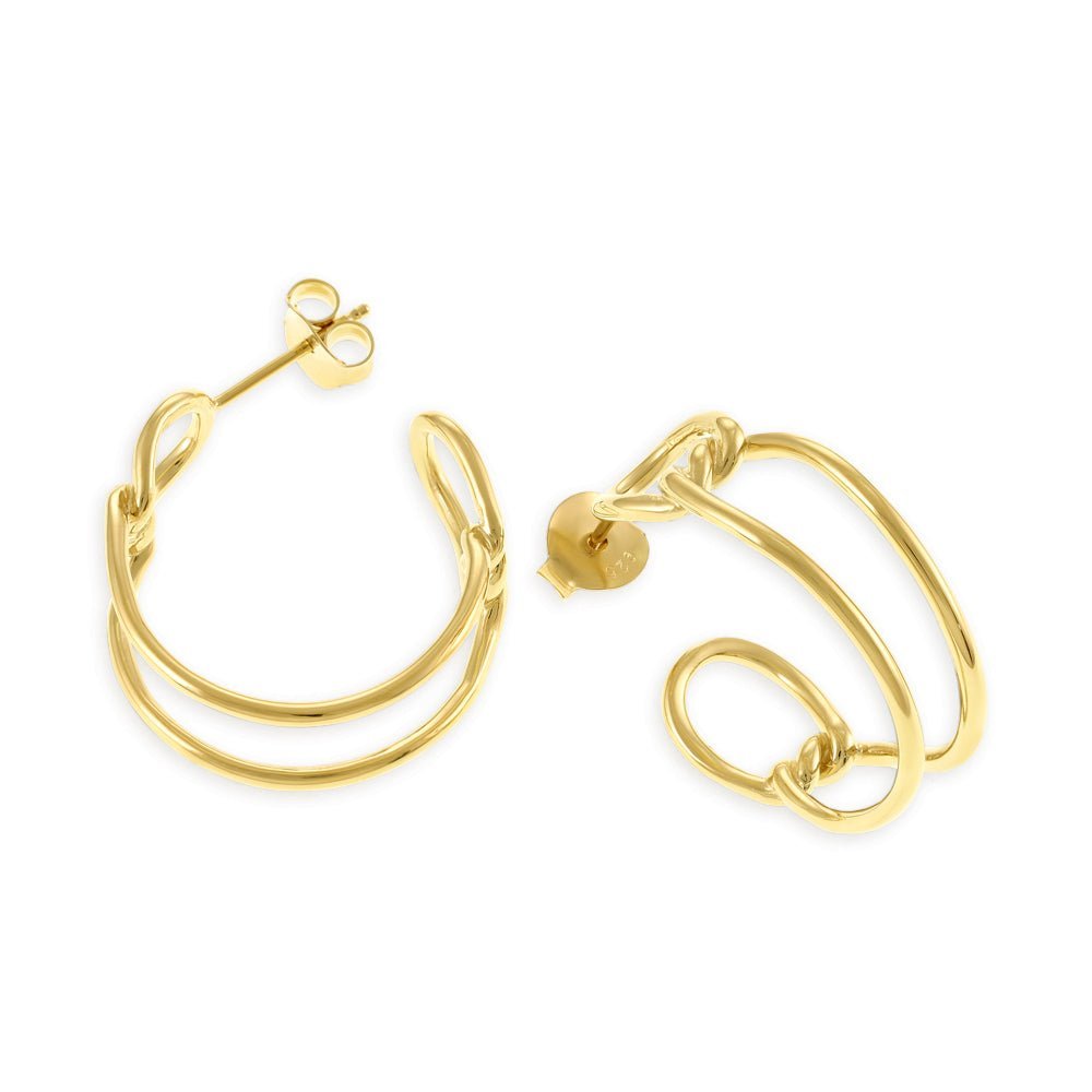 14ct Solid 1 Micron Gold Plated Sterling Silver Art - deco Hoop Earrings PER1004 - FJewellery
