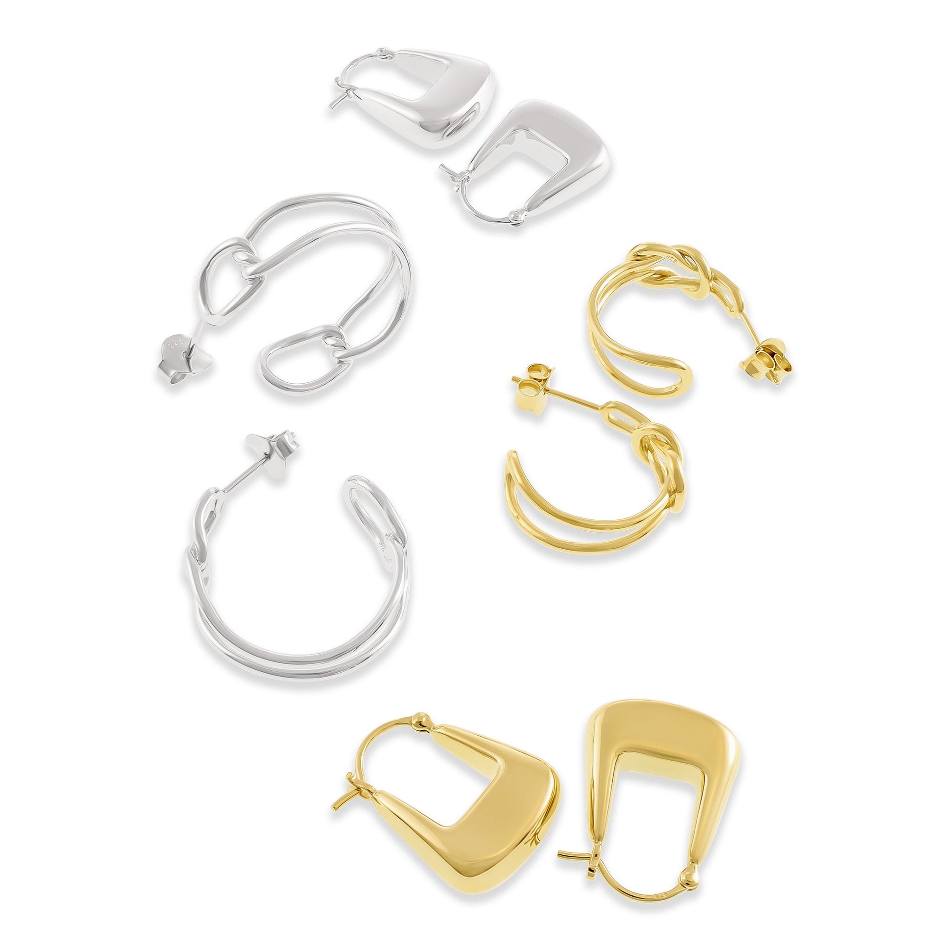 14ct Solid 1 Micron Gold Plated Sterling Silver Art - deco Hoop Earrings PER1004 - FJewellery