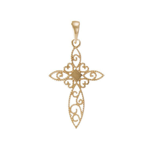 14ct Solid Gold Creative Patterned Cross Pendant - 31mm PD60077 - 14Y - FJewellery