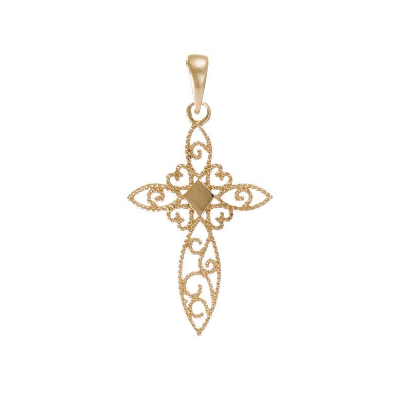 14ct Solid Gold Creative Patterned Cross Pendant - 31mm PD60077-14Y - FJewellery