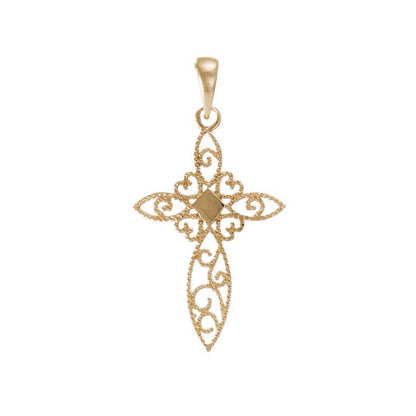 14ct Solid Gold Creative Patterned Cross Pendant - 31mm PD60077-14Y - FJewellery
