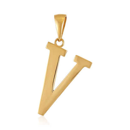 14ct Solid Gold Initial Pendant Letter V - 32mm PD60001 - 14Y - V - FJewellery