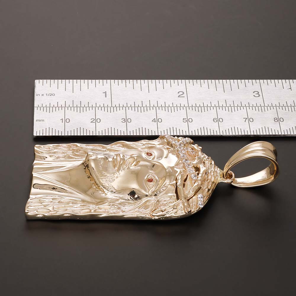 14ct Solid Gold Red Gem - Set Jesus Head Pendant - 79mm PD60013 - 14Y - FJewellery