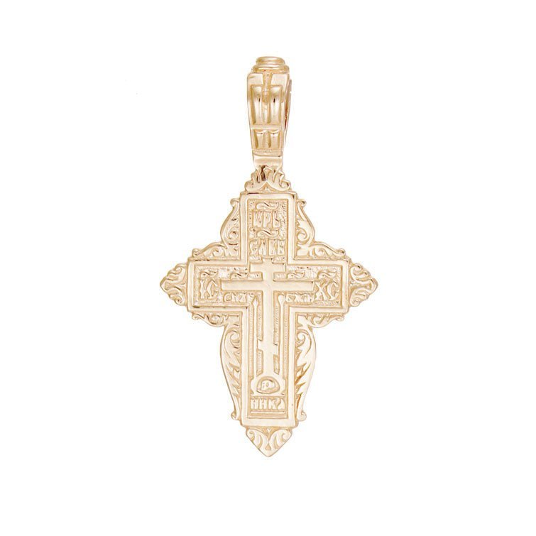 14ct Solid Gold Russian Orthodox Patterned Cross Pendant - 35mm PD60024 - 14Y - FJewellery