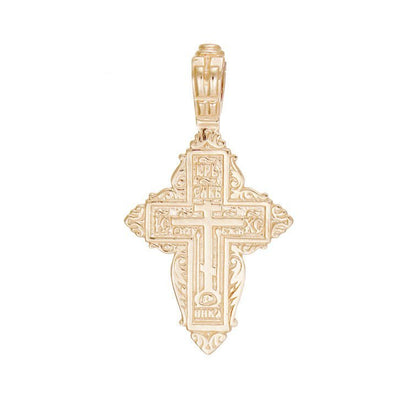 14ct Solid Gold Russian Orthodox Patterned Cross Pendant - 35mm PD60024 - 14Y - FJewellery