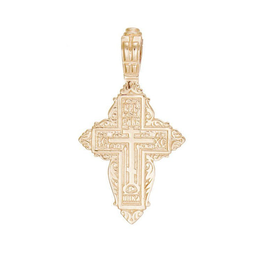14ct Solid Gold Russian Orthodox Patterned Cross Pendant - 35mm PD60024 - 14Y - FJewellery