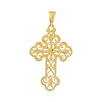 14ct Solid Gold Traditional Patterned Cross Pendant - 33mm PD60081-14Y - FJewellery