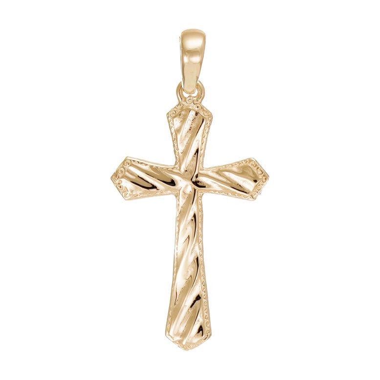 14ct Solid Gold Twisted Patterned Cross Pendant - 39mm PD60048 - 14Y - FJewellery