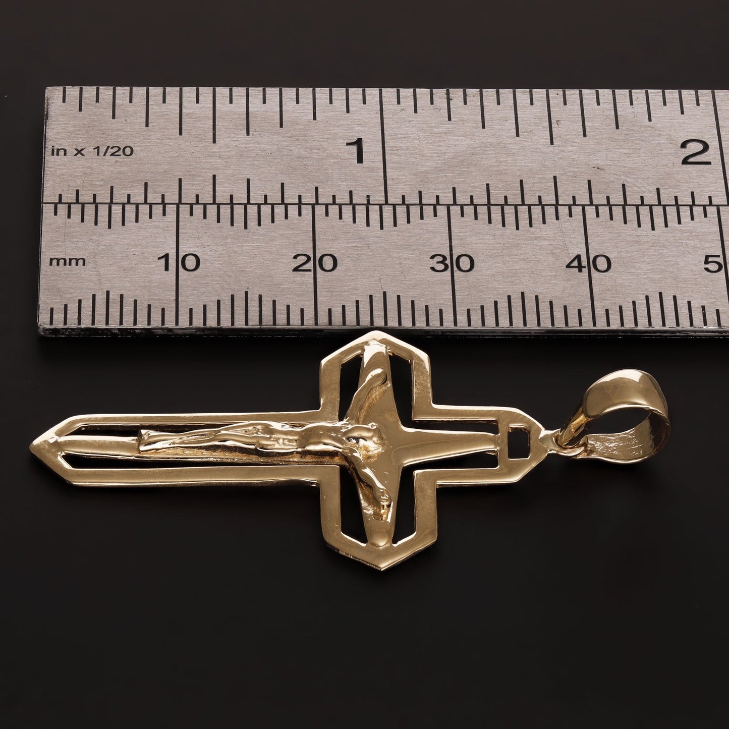 14ct Solid Gold Unique Crucifix Double Cross Pendant - 45mm PD60088-14Y - FJewellery