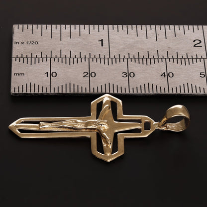 14ct Solid Gold Unique Crucifix Double Cross Pendant - 45mm PD60088-14Y - FJewellery