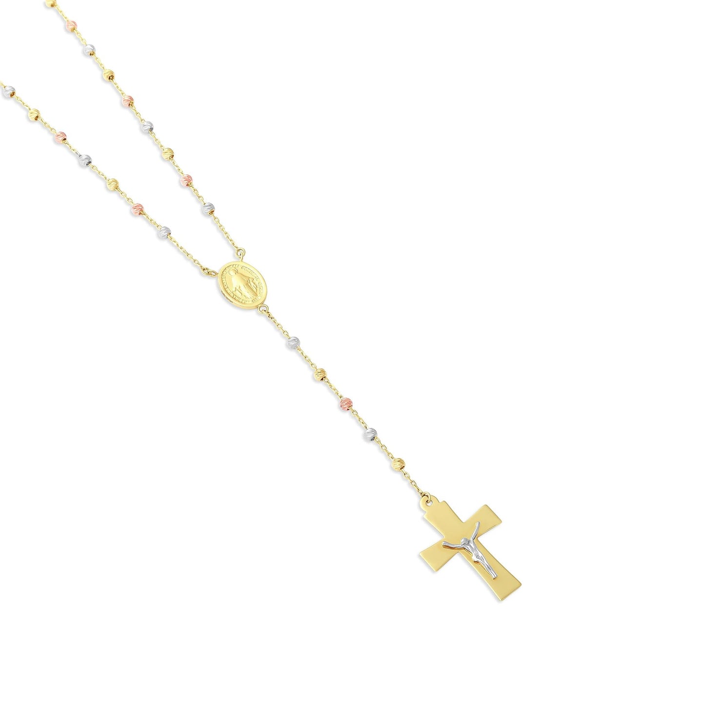 14ct Tri Colour Gold Bead Rosary Necklace - FJewellery