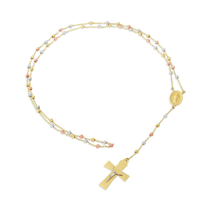 14ct Tri Colour Gold Bead Rosary Necklace - FJewellery