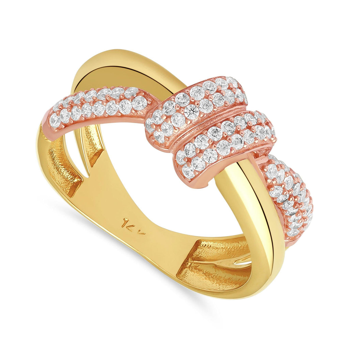 14ct Two Tone Gold Knot Detail Ring - FJewellery