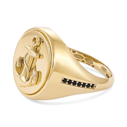 14ct Yellow Anchor Gold Signet Ring - FJewellery