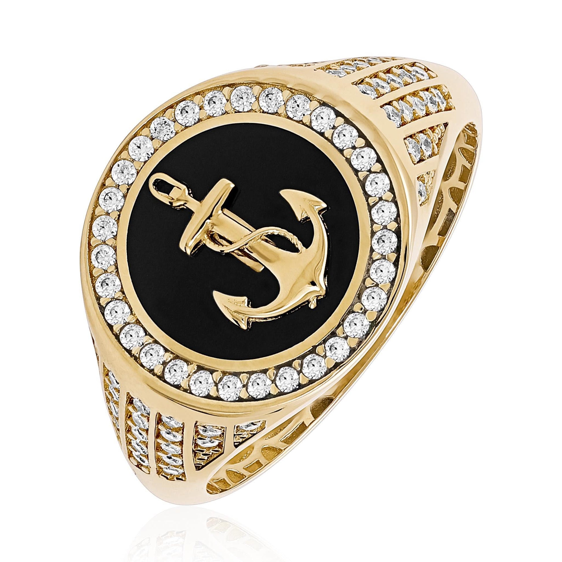 14ct Yellow Gold Anchor Signet Ring - FJewellery