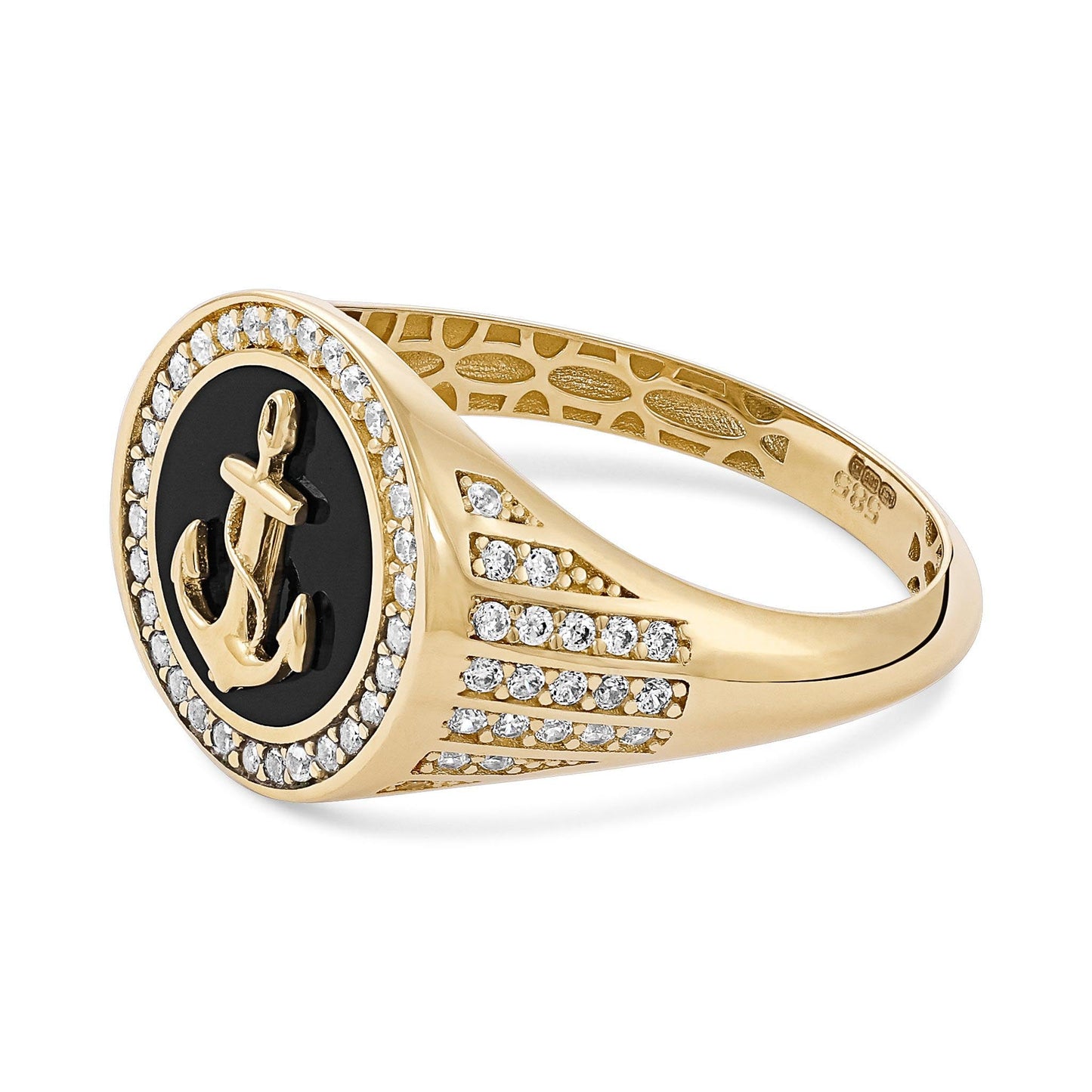 14ct Yellow Gold Anchor Signet Ring - FJewellery