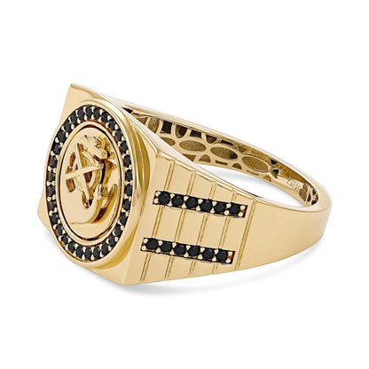 14ct Yellow Gold Anchor Signet Ring with Black Stonces - FJewellery
