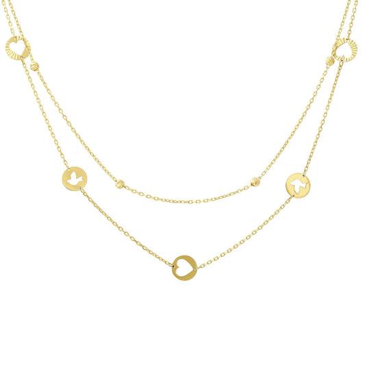 14ct Yellow Gold Bead Heart Necklace - FJewellery