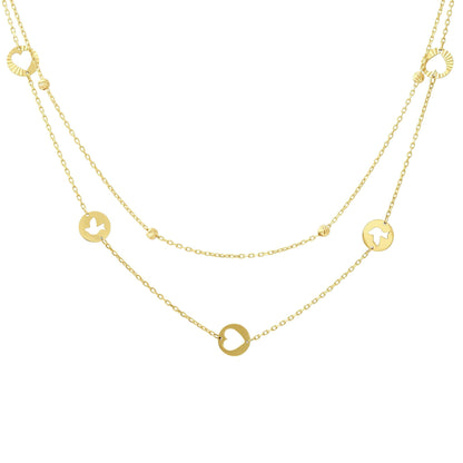 14ct Yellow Gold Bead Heart Necklace - FJewellery