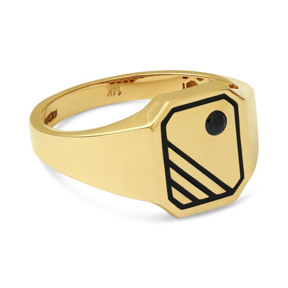 14ct Yellow Gold Black Gemstone Signet Ring - FJewellery