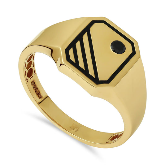 14ct Yellow Gold Black Gemstone Signet Ring - FJewellery