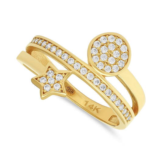 14ct Yellow Gold Circle And Star Ring - FJewellery
