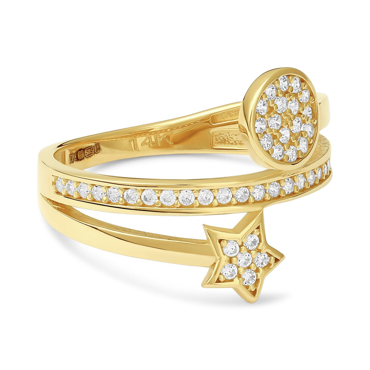 14ct Yellow Gold Circle And Star Ring - FJewellery